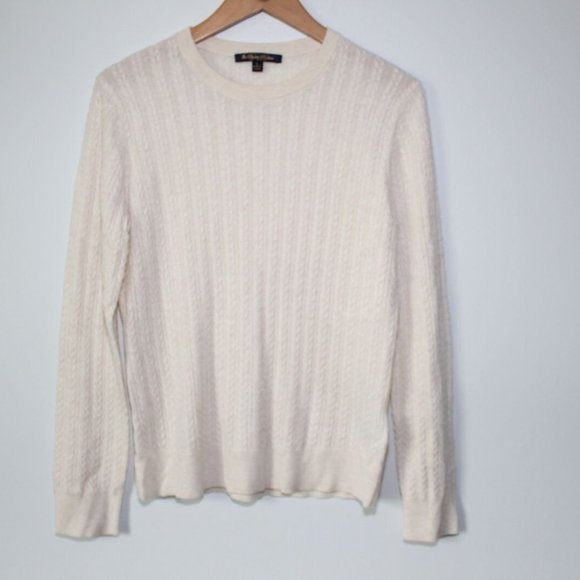 Brooks Brothers Cashmere Cable Knit Sweater Cream Long Sleeve Size Large H13210 - Picture 7 of 12